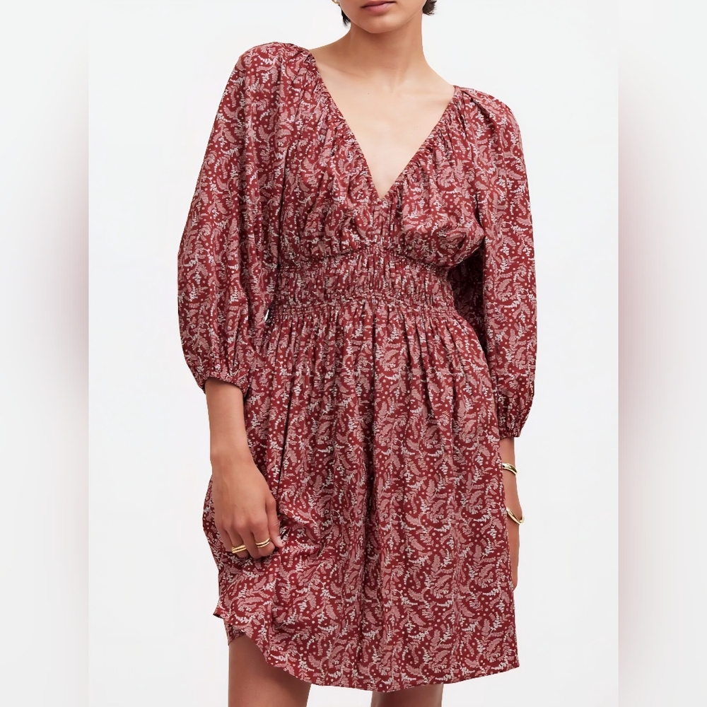 MADEWELL PUFF-SLEEVE V-NECK MINI DRESS